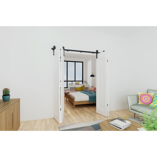 Quiet Glide Black 72 in. Double Bi-Fold Front Mount Sliding Barn Door Track and Hardware Kit NT.BF1500.FM.08-6-2 - main